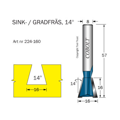 Cobolt 224-160 Vaskfræser 14° D=16 L=16 TL=57 S=8