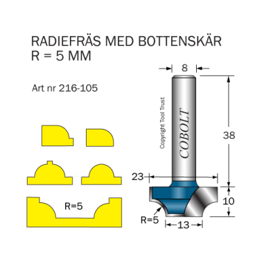 Cobolt 216-105 Radiusfræser R=5 D=23/13 L=10