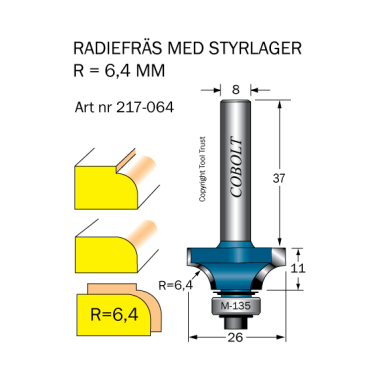 Cobolt 217-064 Afrundningsfræse R=6,4 D=26 L=11