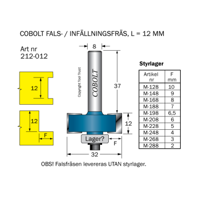 Cobolt 212-012 Falsfræser L=12 D=32 TL=61 S=8