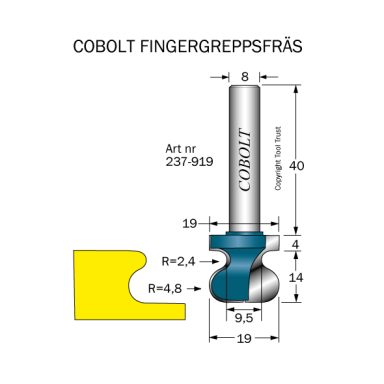 Cobolt 237-919 Fingergreppsfräs R=4,8 D=19 L=18