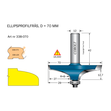 Cobolt 338-070 Profilfræser D=70 L=18 R=8