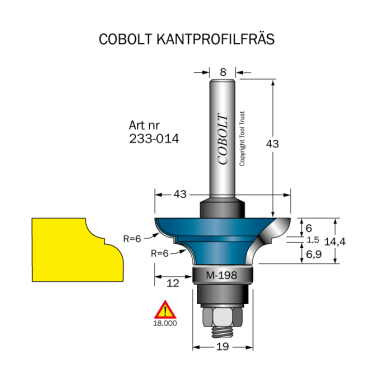 Cobolt 233-014 Profilfræser D=43 L=14,4 R=6