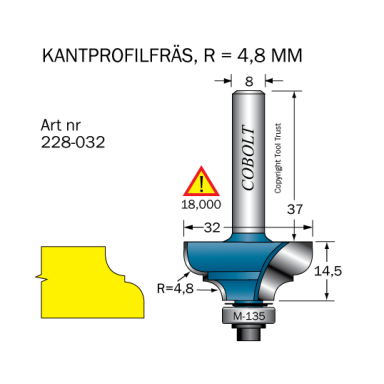 Cobolt 228-032 Profilfræser D=32 L=14,5 R=4,8