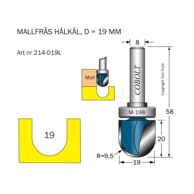 Cobolt 214-019L Hulskalfræser R=9,5 D=19 L=20