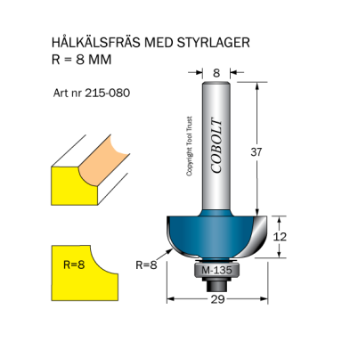Cobolt 215-080 Hulskalfræser R=8 D=29 L=12