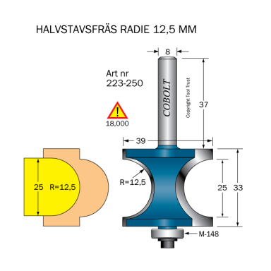 Cobolt 223-250 Halvstavfræser R=12,5 D=39 L=25/33