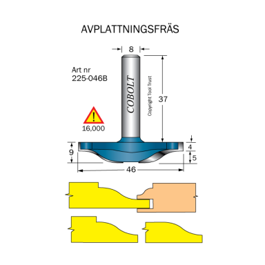 Cobolt 225-046B Kantfræser R=12,7 D=46 L=9