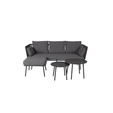 Venture Home Stringa 1525-2048 Loungeset soffa, divan, satsbord, svart/grått