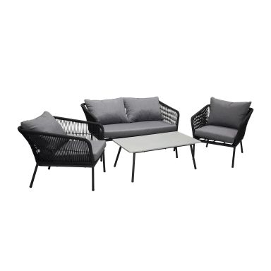 Venture Home Lindos 9559-022 Loungeset soffa, bord, fåtöljer, svart/grått