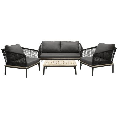 Venture Home Andorra 9583-019 Loungeset soffa, bord, fåtöljer, svart/grått/natur