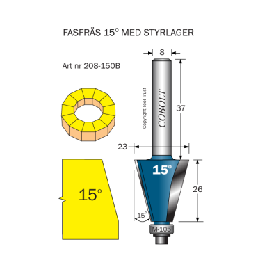 Cobolt 208-150B Fasefræser 15° D=23 L=26 F=6,5 TL=73 S=8