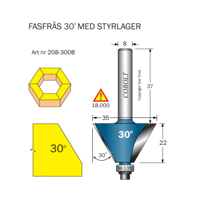 Cobolt 208-300B Fasefræser 30° D=35 L=22 F=12,5 TL=70 S=8