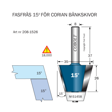 Cobolt 208-1526 Fasefræser 15° D=35 L=26 F=6,5 TL=74 S=8