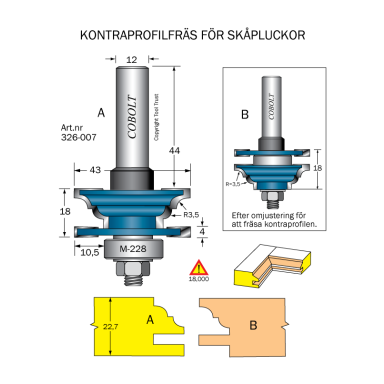 Cobolt 326-007 Kontraprofilfræser D=43 R=3,5 Not=4 L=22,7