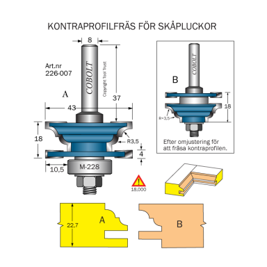 Cobolt 226-007 Kontraprofilfræser D=43 R=3,5 Not=4 L=22,7