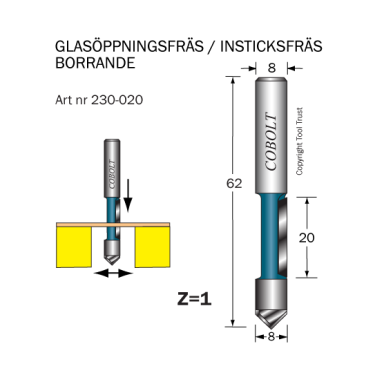 Cobolt 230-020 Instikskærer D=8 L=20 TL=63 Z=1 S=8