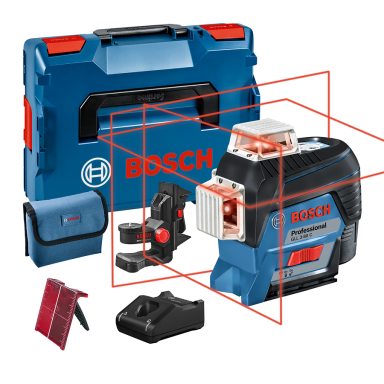 Bosch GLL 3-80 C Linjalaser sis. 12 V 2,0 Ah -akun ja laturin