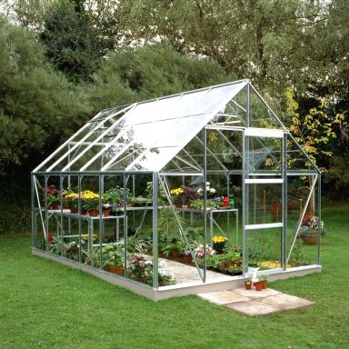 Halls Universal 128 + SO1652 Växthus med fundament, 9,9 m², aluminium