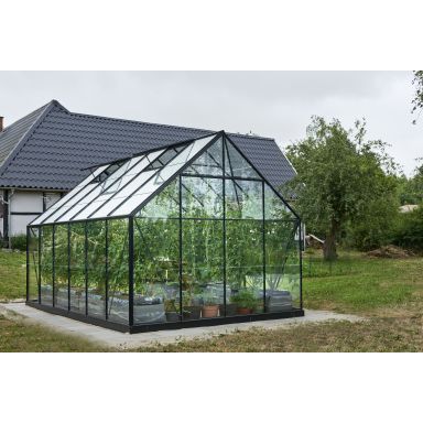 Halls Universal 128 + F08652 Växthus med fundament, 9,9 m², svart