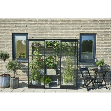 Halls Qube Lean-To 26 + F03845 Drivhus med nedløpsrør, 1,2 m², svart
