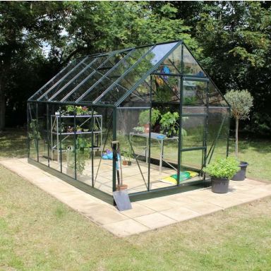 Halls Universal 128 + F08652 Drivhus med fundament, 9,9 m², grønn/svart