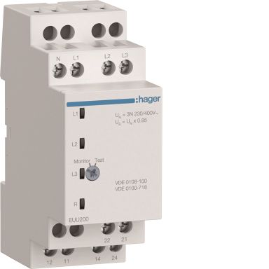 Hager EUU200 Underspänningsrelä 1-fas, 3-fas