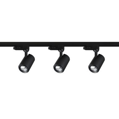 Designlight Tracky One P-807B Spotlight 3 svarte spotlights, endestykke, skinne