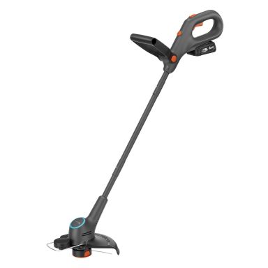 Gardena Easytrim Akkutrimmeri akun ja laturin kanssa