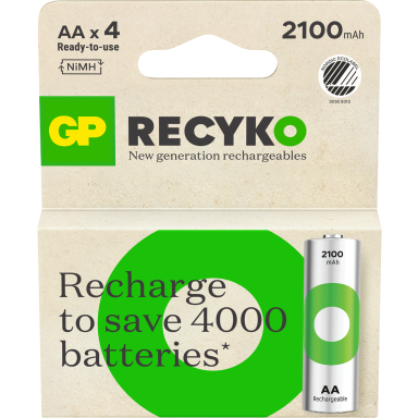 GP Batteries Recyko 201240 Batteri oppladbart, AA, 2100 mAh, 4‑pakning