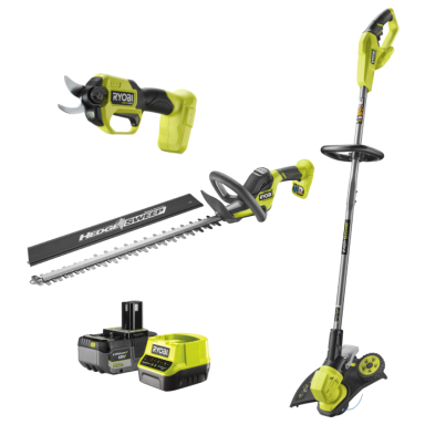 Ryobi RY18HT55A+RY18LT33A+RY18SCXA+RC18120 Trädgårdspaket