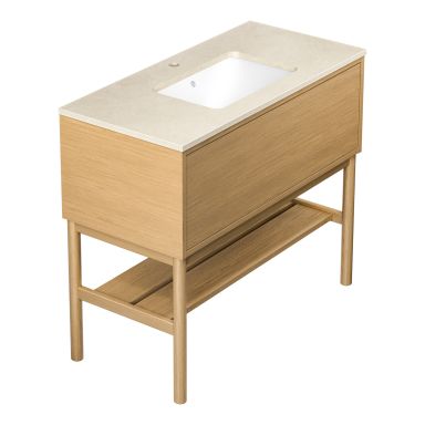 Gustavsberg Ducentic GB71DCVU10ARCC11LF Kommodepakke med ben, 100 cm, lys eg/beige sten, 1 blandingshul