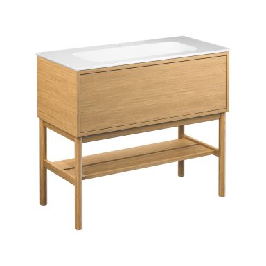 Gustavsberg Ducentic GB71DCVU10ARWB12LF Kommode med ben, 100 cm, lys eik/hvit, 2 blandebatterihull