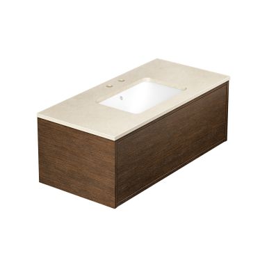 Gustavsberg Ducentic GB71DCVU10AWCC1200 Kommode 100 cm, brun eik/beige stein, 2 blandebatterihull