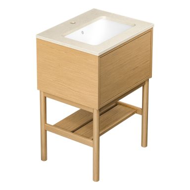 Gustavsberg Ducentic GB71DCVU60ARCC11LF Kommodpaket med ben, 60 cm, ljus ek/beige sten, 1 blandarhål