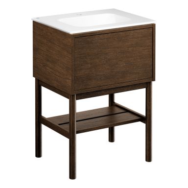 Gustavsberg Ducentic GB71DCVU60AWWB11LF Kommode med bein, 60 cm, brun eik/hvit, 1 blandebatterihull