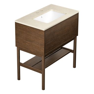 Gustavsberg Ducentic GB71DCVU80AWCC12LF Kommodpaket med ben, 80 cm, brun ek/beige sten, 2 blandarhål