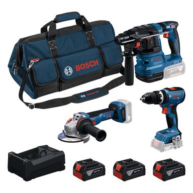 Bosch GSB18V-65, GWS18V-11, GBH18V-22 Verktøypakke med batteri og lader
