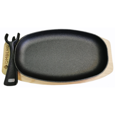 Omberg OMB-K00270 Gjutjärnspanna med träunderlägg, oval