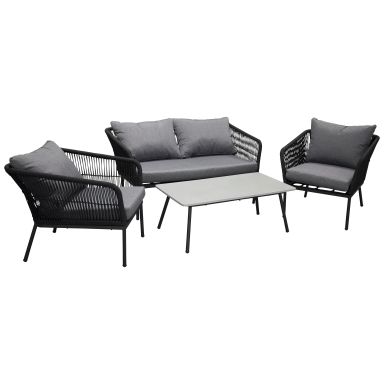 Venture Home Lindos 9559-022 Loungeset soffa, bord, fåtöljer, svart/grått