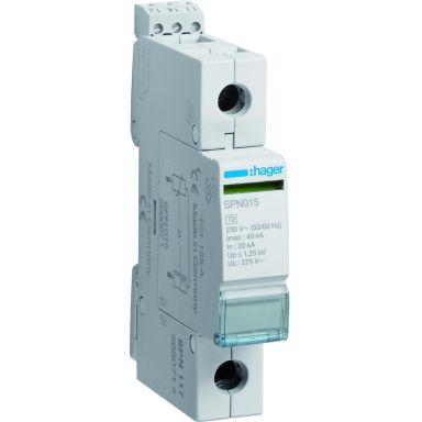 Hager SPN117 Overspenningsvern begrenser restspenning til =1,5 kV