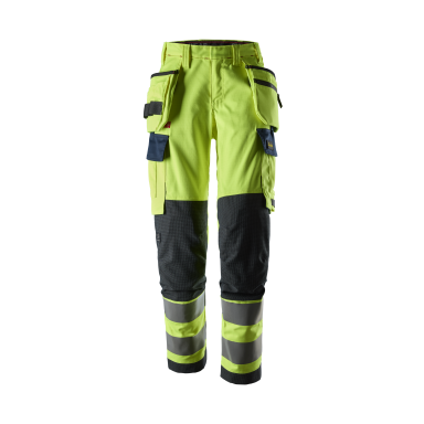 Snickers Workwear ProtecWork 6768 Varselbukse synlighet, gul/marineblå, dame, klasse 2, flammebeskyttelse