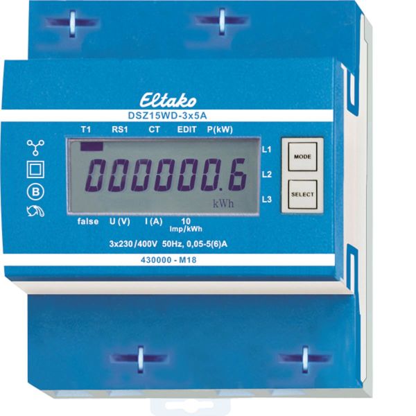 Energimåler Eltako DSZ15WD 3-fas, 5 A, mid, 40-57,5 Hz, IP50 
