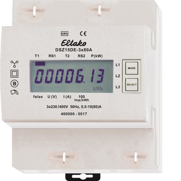 Energimåler Eltako DSZ15DE 3-fas, 80 A, 40-57,5 Hz, IP50 
