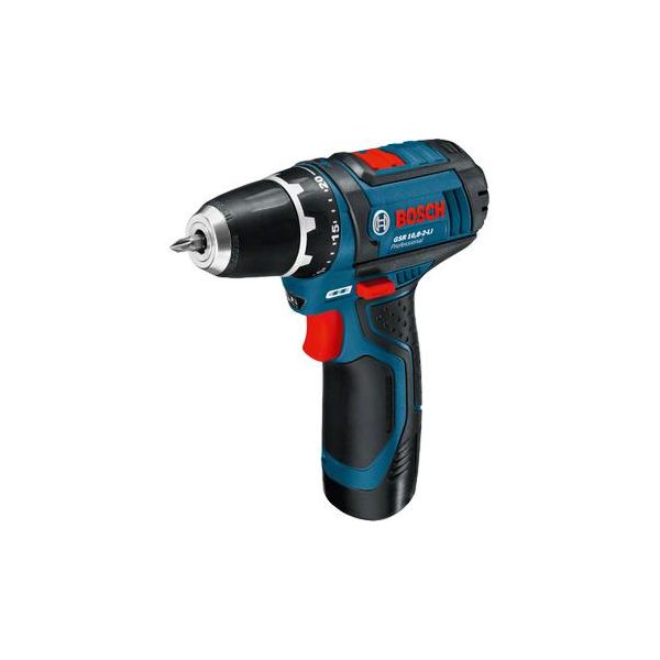 Bore-/skruemaskine Bosch GSR 12V-15 med 2,0 og 4,0 Ah batteri og oplader 