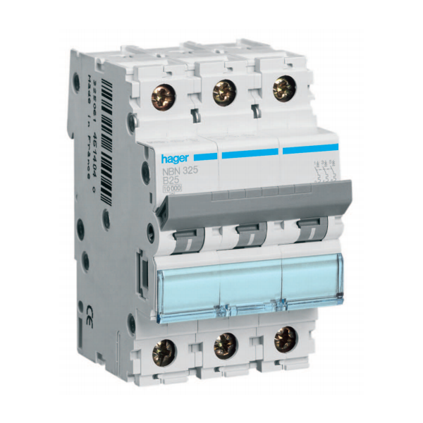Dvärgbrytare Hager MBN325 3-pol, 6kA, B-karakteristik 25A