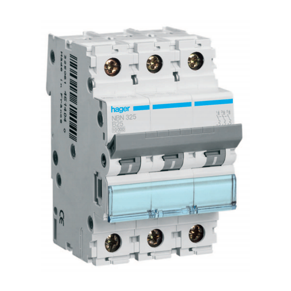 Dvärgbrytare Hager MCN313 3-pol, 6kA, C-karakteristik 13A