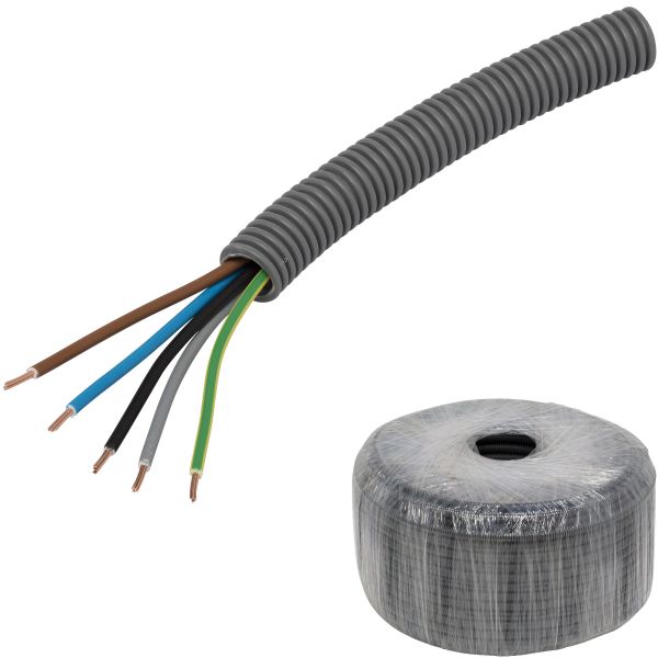 Kabel Pipelife EQ PowerFlex fördragen, brandklass D 20 mm x 50 m, 5G2.5 mm²