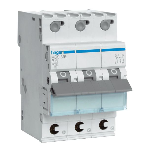 Automaattisulake Hager MBS350 3-napainen, 6kA, B-käyrä 50A