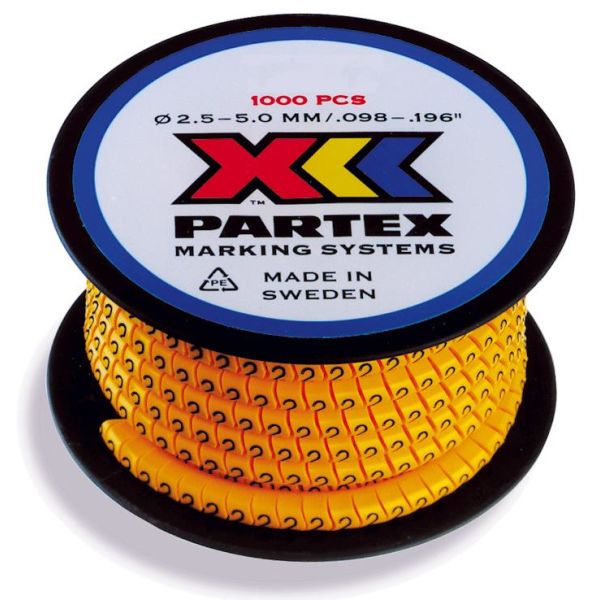Merkehylse Partex PA02/3 siffer, gul, 1000 stk/rull Tekst: 0